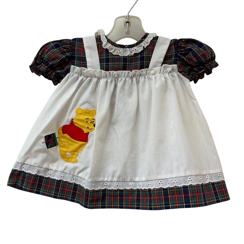 Vintage Sears Winnie the Pooh Plaid Pinafore Dress Walt Disney Productions Med